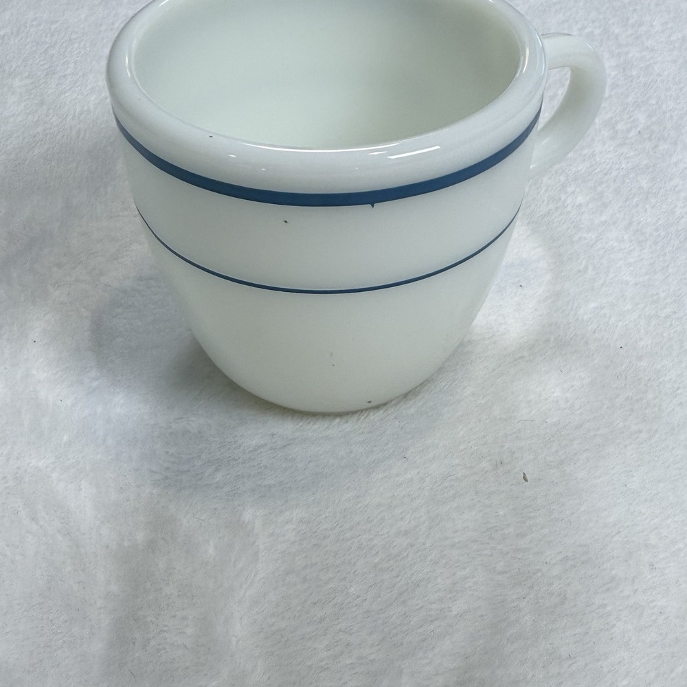 Vintage Pyrex 723 Blue Band Restaurant Ware Milk Glass Coffee Mug Corning USA